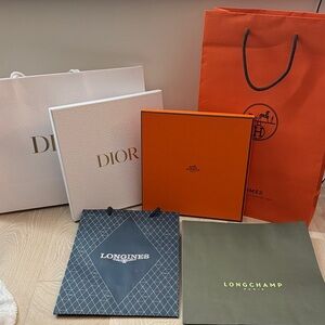 Dior, Hermès, Longines, Longchamp Shopping Bags Set